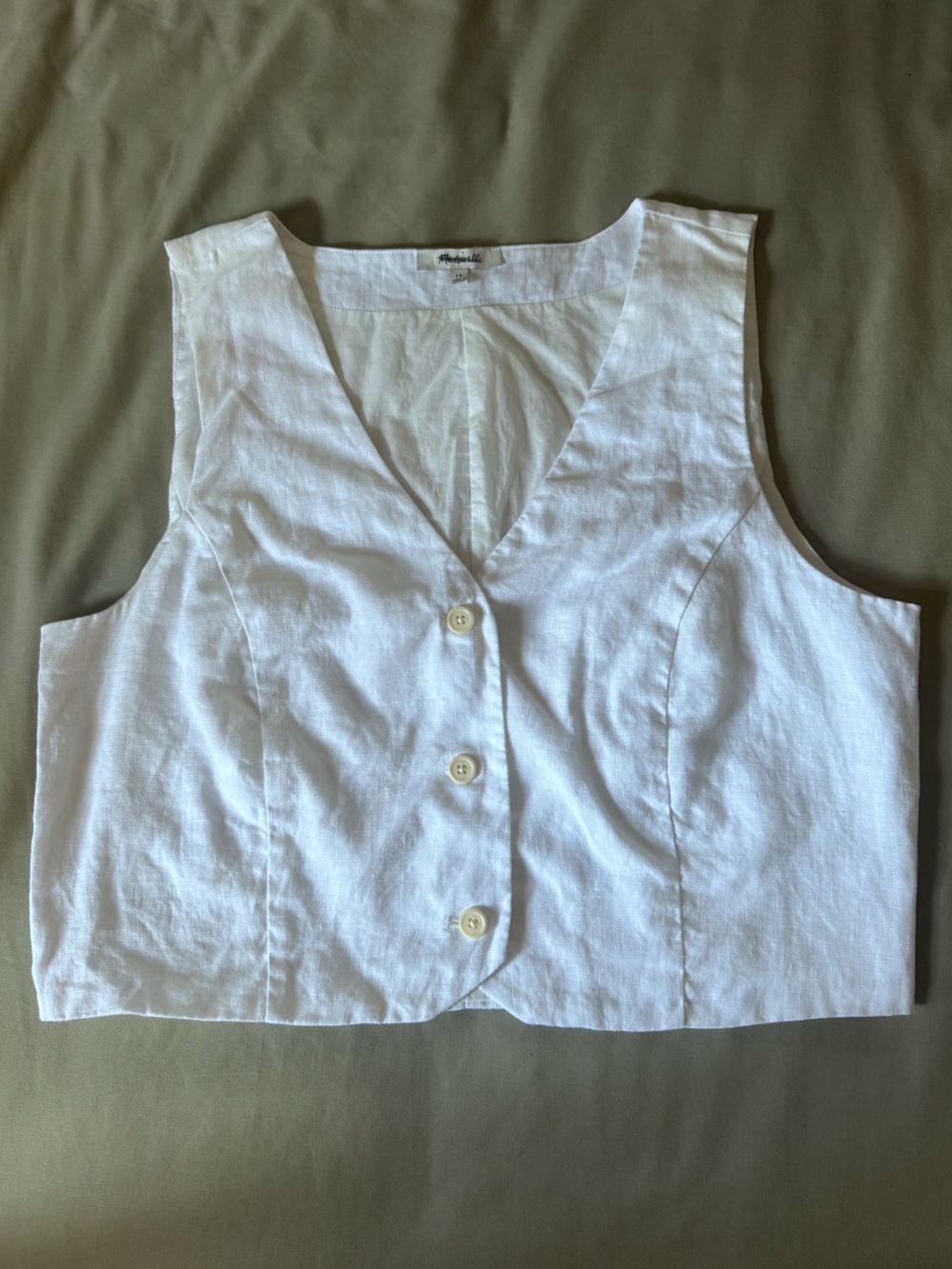 Madewell White Linen Sleeveless Button Front Vest